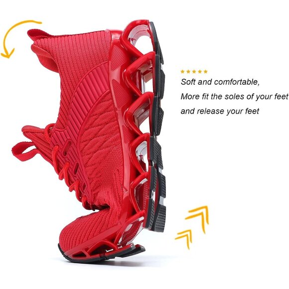 Women's Red Slip-On Walking Running Shoes Blade Sneakers Non-Slip Comfort Shoes - Picture 5 of 8